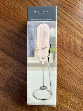 Tahari light Pink Handheld Milk Frother with Chrome Stand